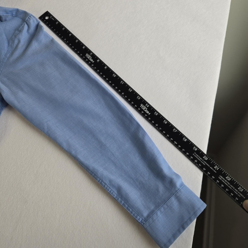 Cat & Jack Button Down Shirt Kids XL 14 Husky Blue Excellent Herringbone Dress - Picture 3 of 5